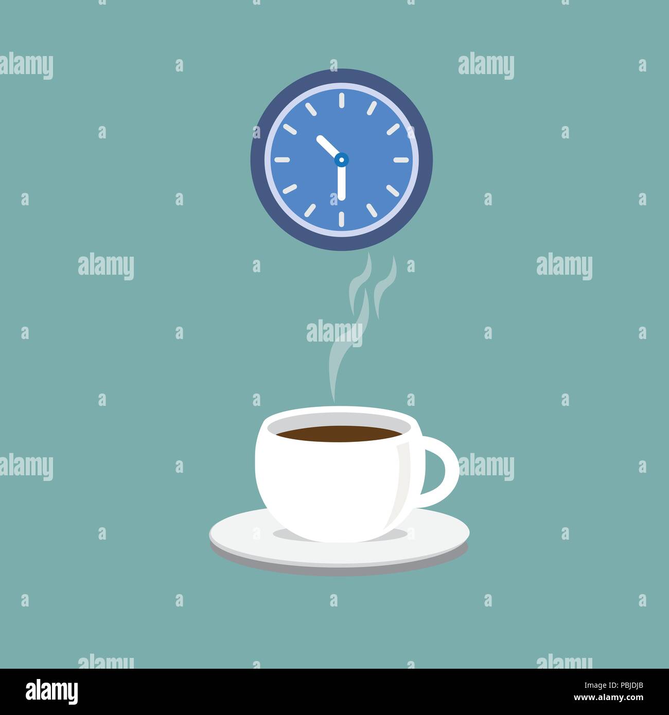 Kaffeetassen mit Untertassen, Latte oder Cappuccino, Vektor Stil. Stock Vektor