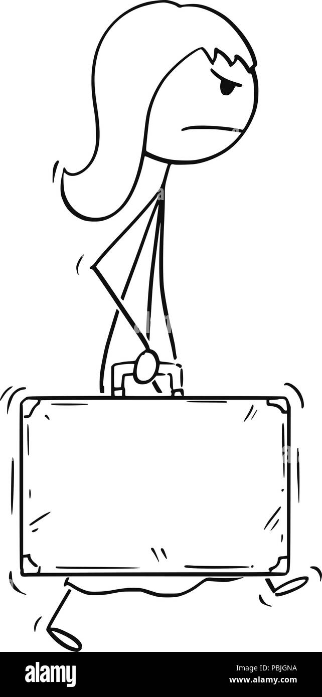 Cartoon von wütenden Frau oder Geschäftsmann mit Koffer Stock Vektor