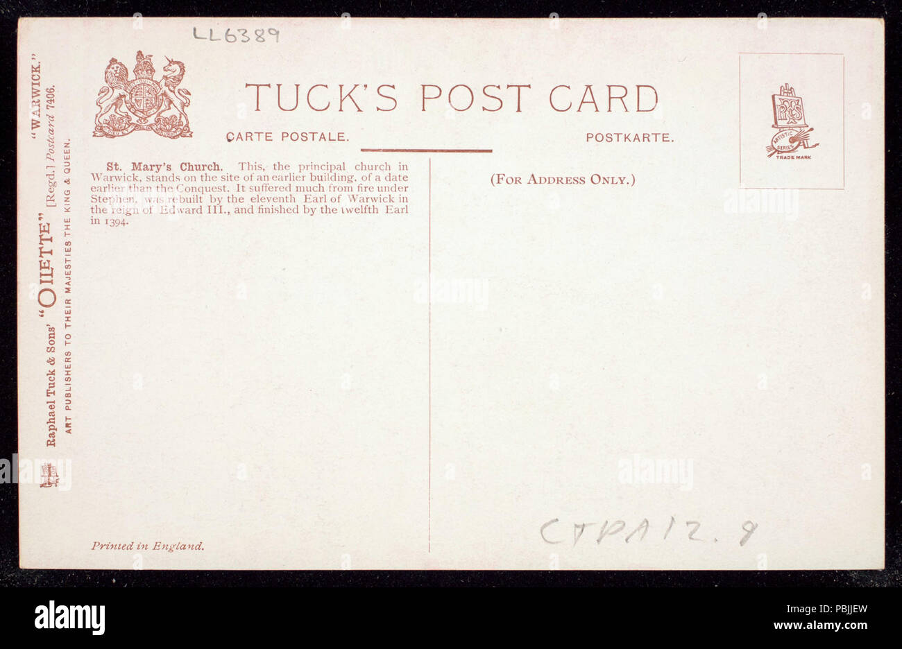 1832 Warwick. St. Mary's Church (NBY) 443587 Stockfoto