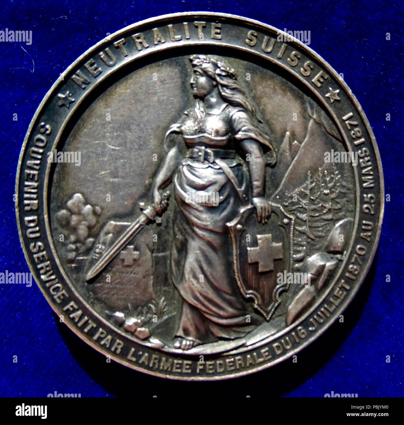 1591 Schweizer Medaille Hans Herzog, der Schweiz General während des Deutsch-Französischen Krieges 1870-1871, rückwärts Stockfoto