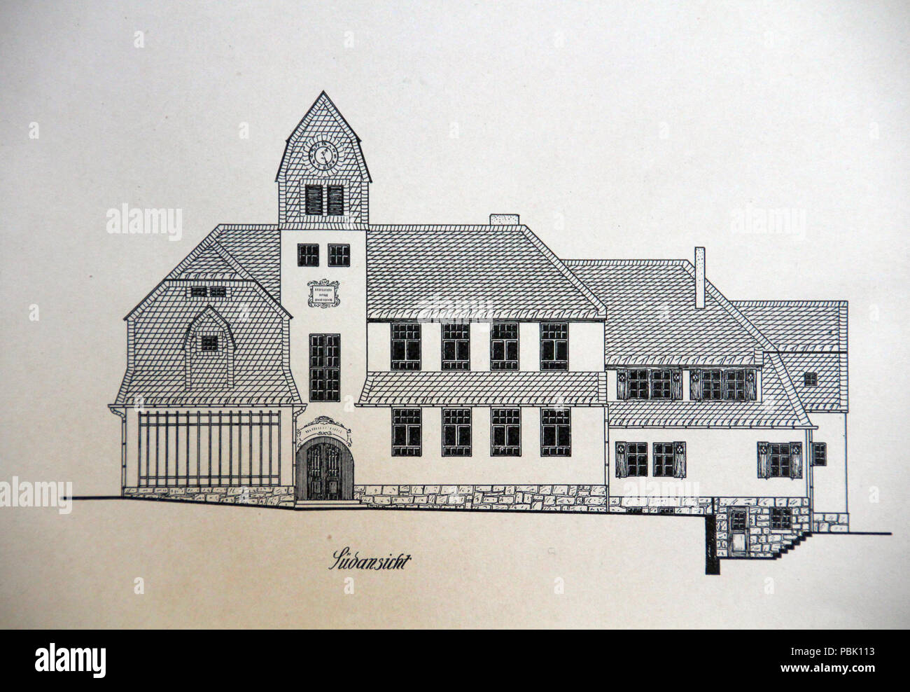 1207 farb. Abb., Ansichten, Schnitte Hammerschule Schönheide 11. Stockfoto