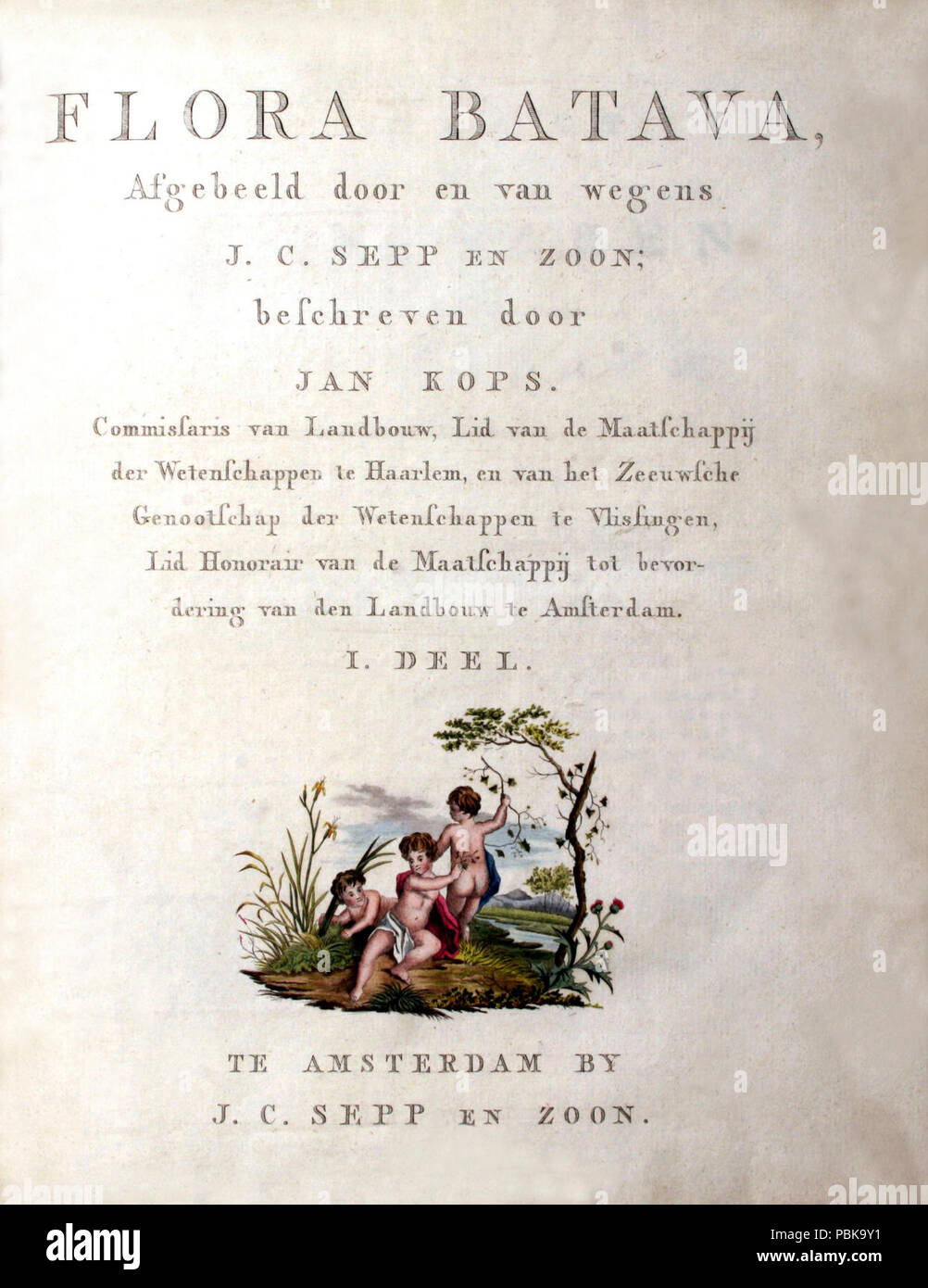 AA Jan Kops - Flora Batava, Band 1 - Titel (1800). Stockfoto