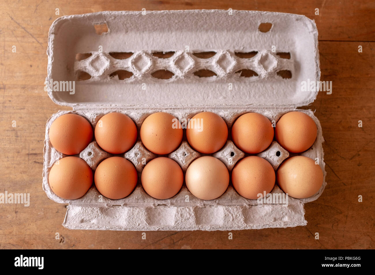 Faltschachtel Mit Einem Dutzend Eier Stockfotografie Alamy