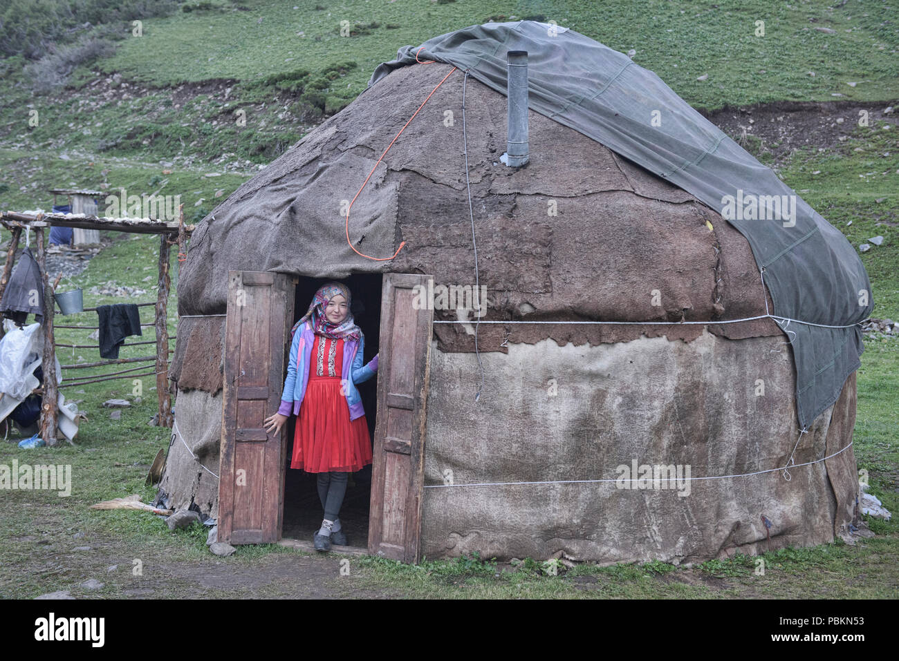 Traditionelle kirgisische Nomaden leben, Alay, Kirgisistan Stockfoto