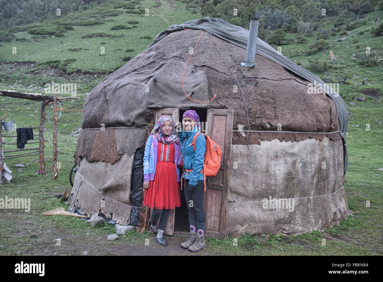 Genießen Sie traditionelle kirgisische Nomaden leben, Alay, Kirgisistan Stockfoto