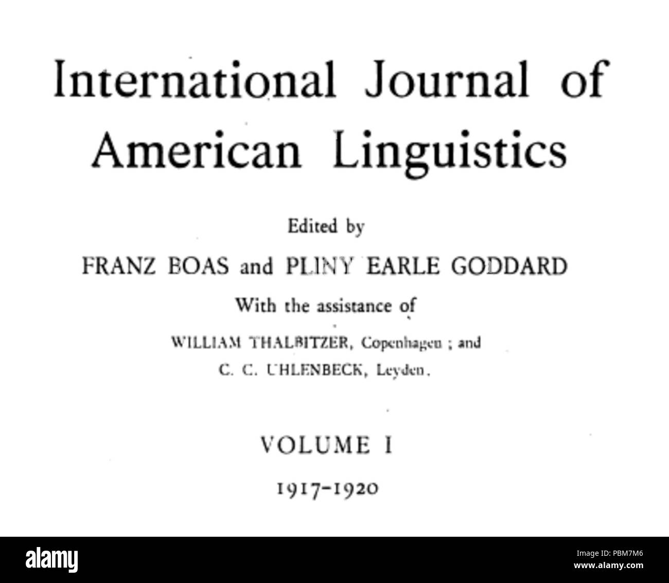 809 internationale Zeitschrift für Amerikanische Linguistik, Band I, 1917-1920 Stockfoto