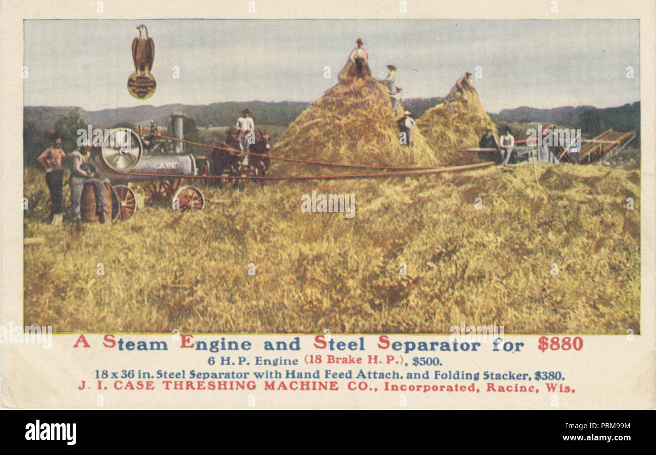 . Englisch: Persistente URL: Digital.lib.muohio.edu/u?/tradecards,569 betrifft (TGM): Landwirtschaftliche Maschinen & Geräte; Dampfmaschinen; Dreschmaschinen; Dreschen; Weizen; Bauern; Betriebe; Landwirtschaft; Ernte; Erntemaschinen; Traktoren; Postkarten; Stichworte: Stahl Seperator. ca. 1909 819 J.I. Fall Dreschmaschine Co (Integriert) (3092742491) Stockfoto