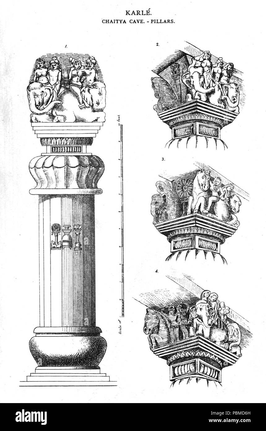 854 Karle Chaitya Höhle Säulen Stockfoto