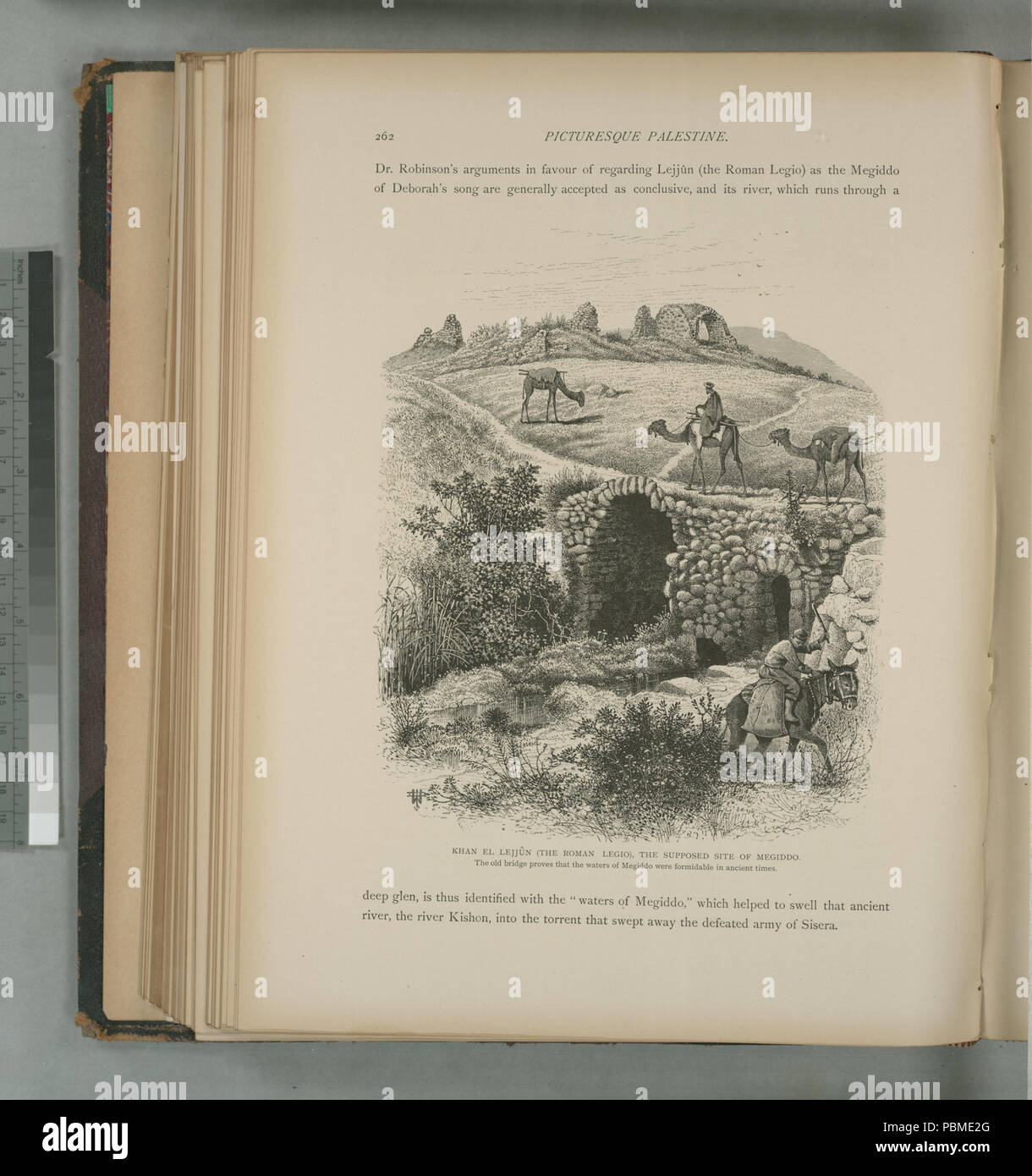 858 Khan el Lejjûn (der Römischen Legio), die vermeintliche Website von Megiddo. Die alte Brücke, beweist, dass das Wasser Megiddos in alten Zeiten wurden gewaltige (Nypl b 10607452-80423) Stockfoto