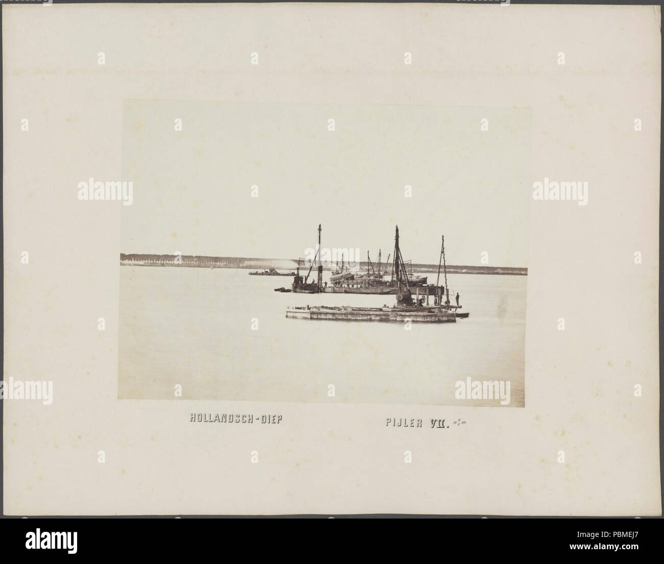 Aanleg van een Brug über het Hollands Diep. Bouw van pijler VII. Stockfoto