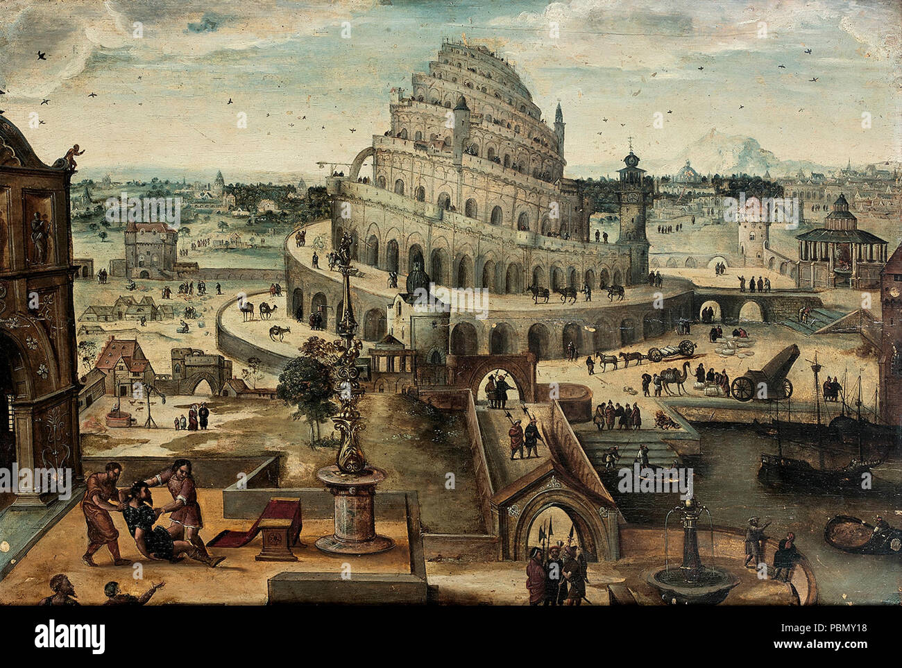 Abel Grimmer (Attr.) - Der Turm von Babel. Stockfoto