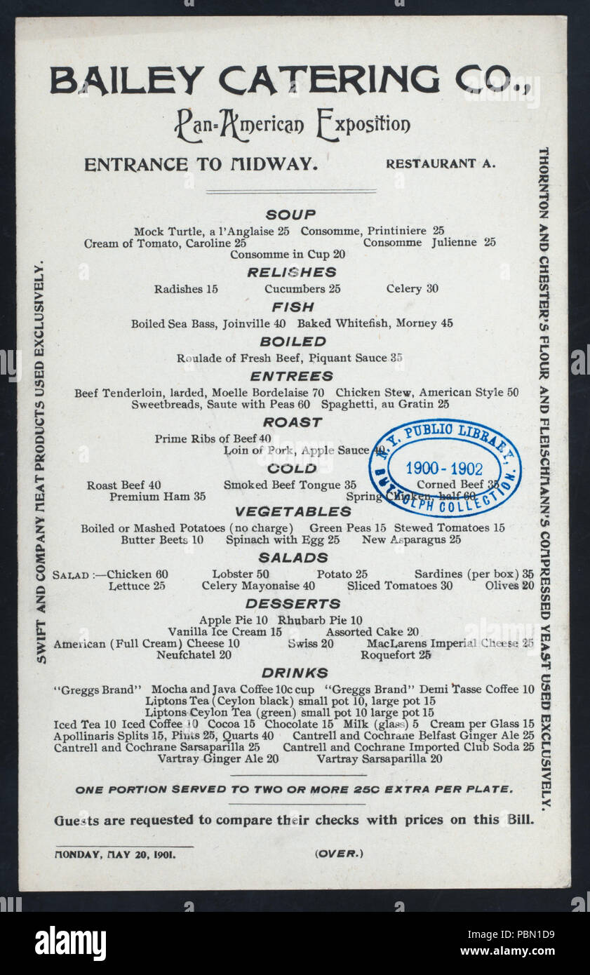 966 Mittagessen und/oder Abendessen (von) BAILEY CATERING CO (at) Pan American Exposition (REST gehalten ;) (NYPL Hades -276422-471486) Stockfoto