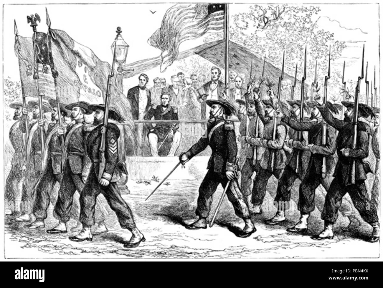 996 März Vergangenheit der "Garibaldi Guard' bevor Präsident Lincoln, 1861-1865 (c 1880) Stockfoto