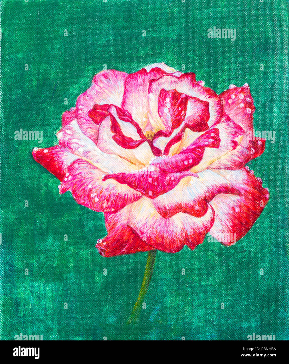 Red Rose Blume Malerei auf grünem Hintergrund mit Acryl auf Leinwand  Stockfotografie - Alamy