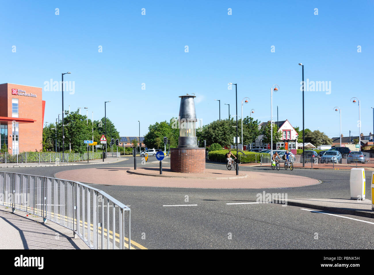 Miner's Lampe Kreisverkehr, Stadion, Schafställe, Sunderland, Tyne und Wear, England, Vereinigtes Königreich Stockfoto