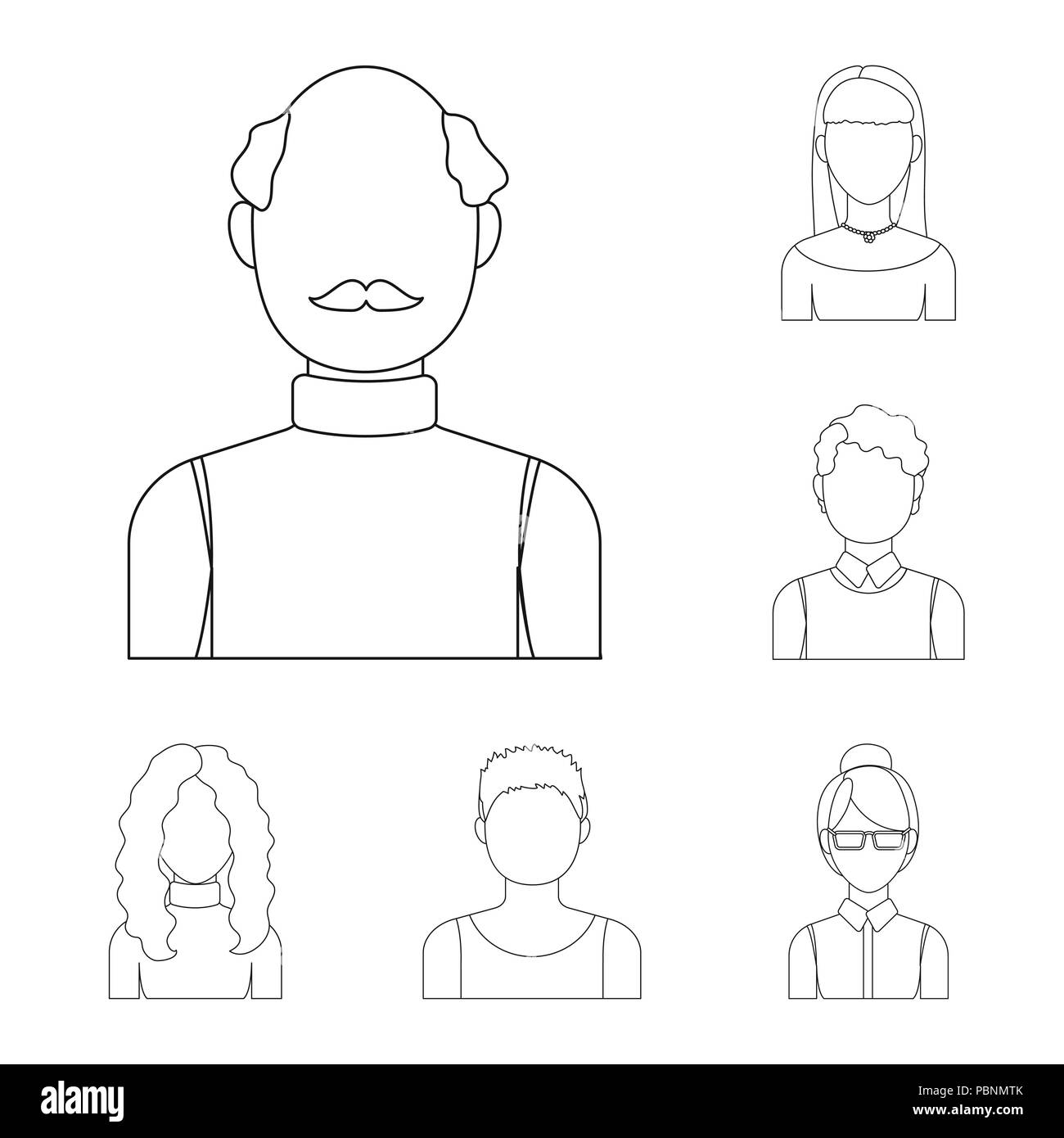 Avatar und Gesicht Umrisse Symbole im Set Sammlung für Design. Eine Person aussehen Vektor Symbol lieferbar Abbildung. Stock Vektor