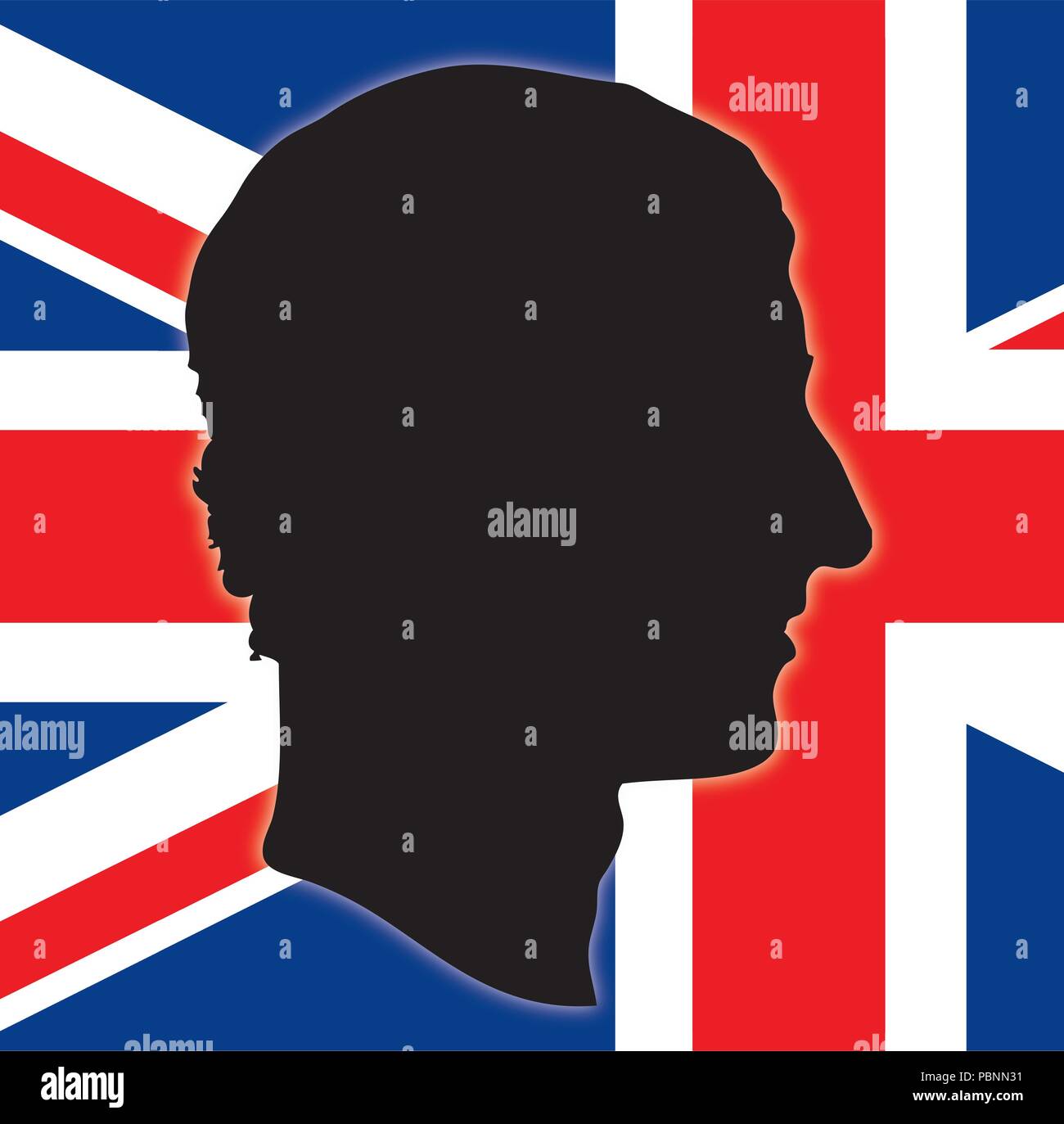 Charles von England Silhouette mit Großbritannien Flagge, Vektor, Abbildung Stock Vektor
