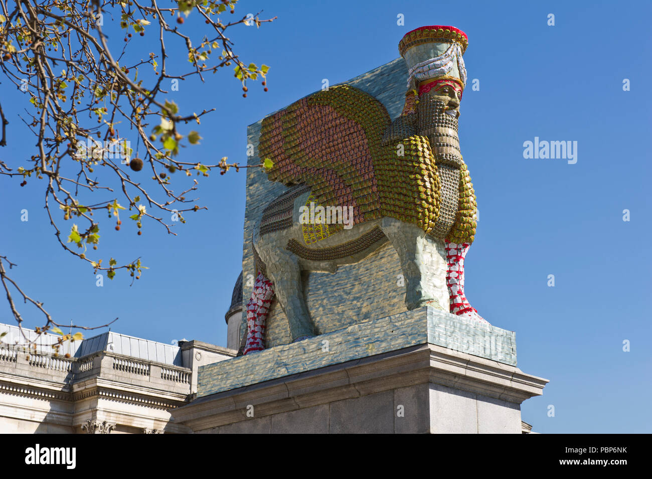 "Lamassu', eine geflügelte Gottheit, die nergal Tor am Eingang zur antiken Stadt assyrischen Stadt Ninive bewacht. Es wurde von ISIS in 2015 zerstört Stockfoto