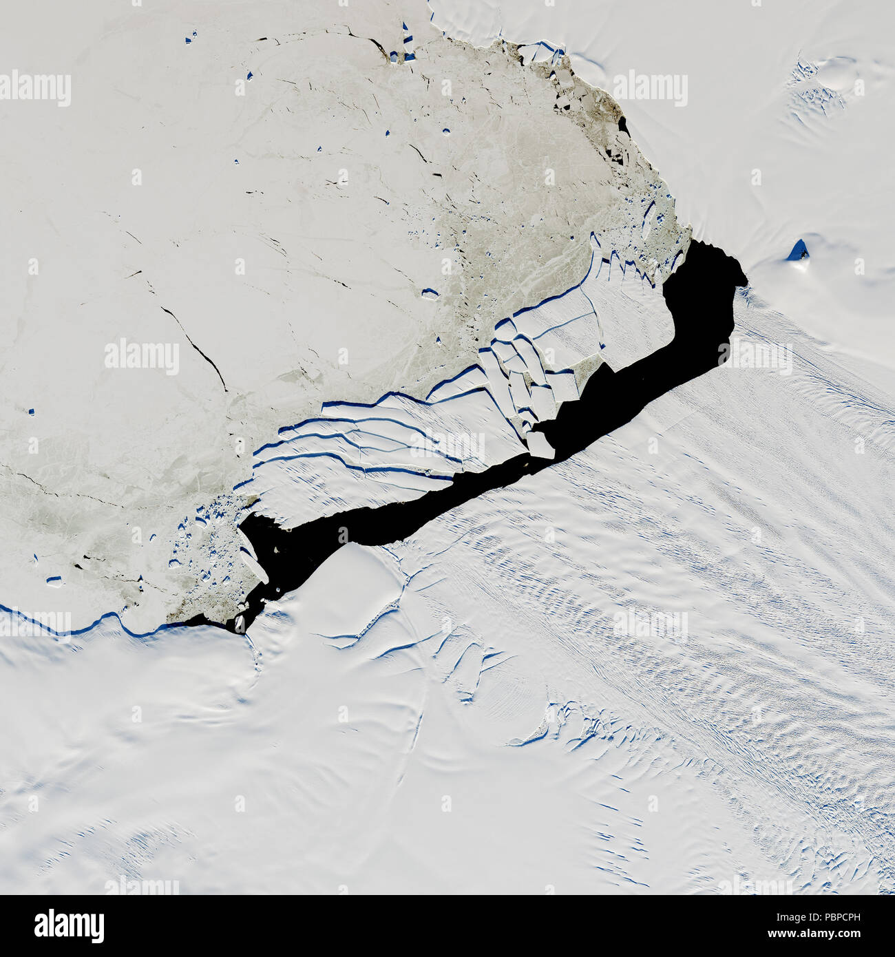 NASA-Satellitenbild der Pine-Island-Gletscher, dem schnellsten schmelzenden Gletscher in der Antarktis Stockfoto