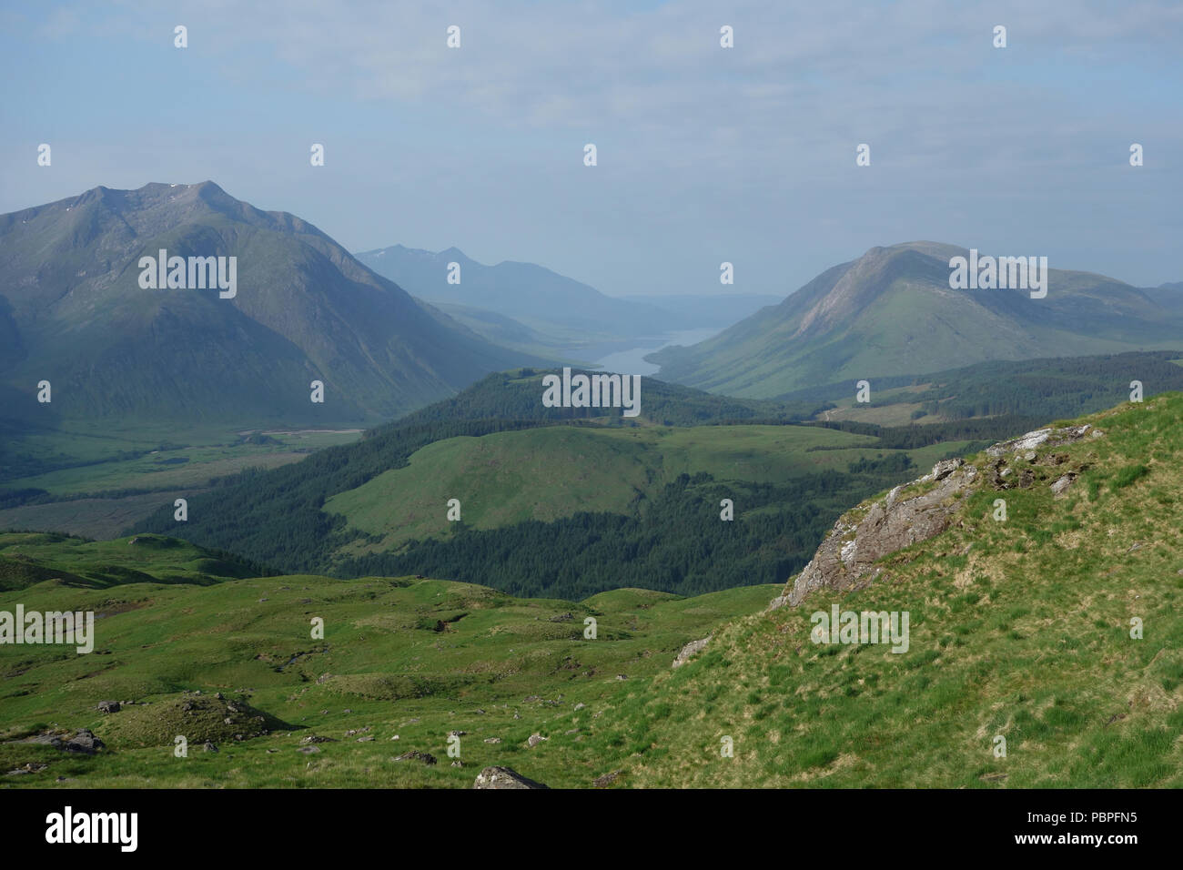 Der Munro Ben Starav, Loch Etive und Corbett Beinn Trilleachan von der Oberseite des Beinn Maol Chaluim im Glen Etive, Scottish Highlands, Schottland, Stockfoto