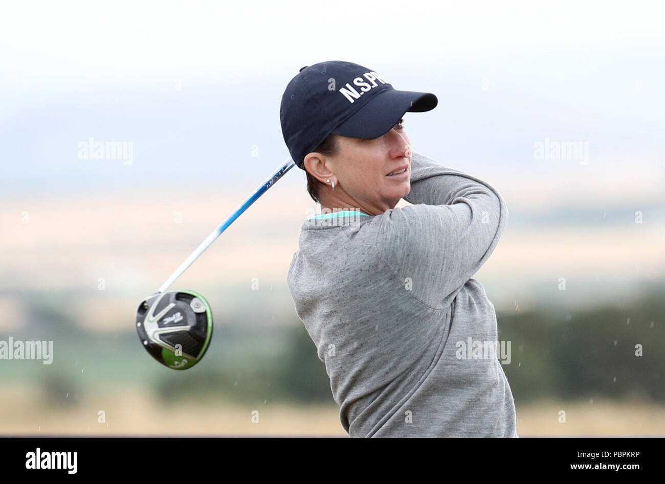 Australiens Karrie Webb auf der 1-T-Stück am Tag vier der 2018 Aberdeen Standard Investitionen Ladies Scottish Open im Gullane Golf Club. PRESS ASSOCIATION Foto, Bild Datum: Sonntag, 29. Juli 2018. Photo Credit: Jane Barlow/PA-Kabel. Einschränkungen: Nur für den redaktionellen Gebrauch bestimmt. Keine kommerzielle Nutzung. Stockfoto