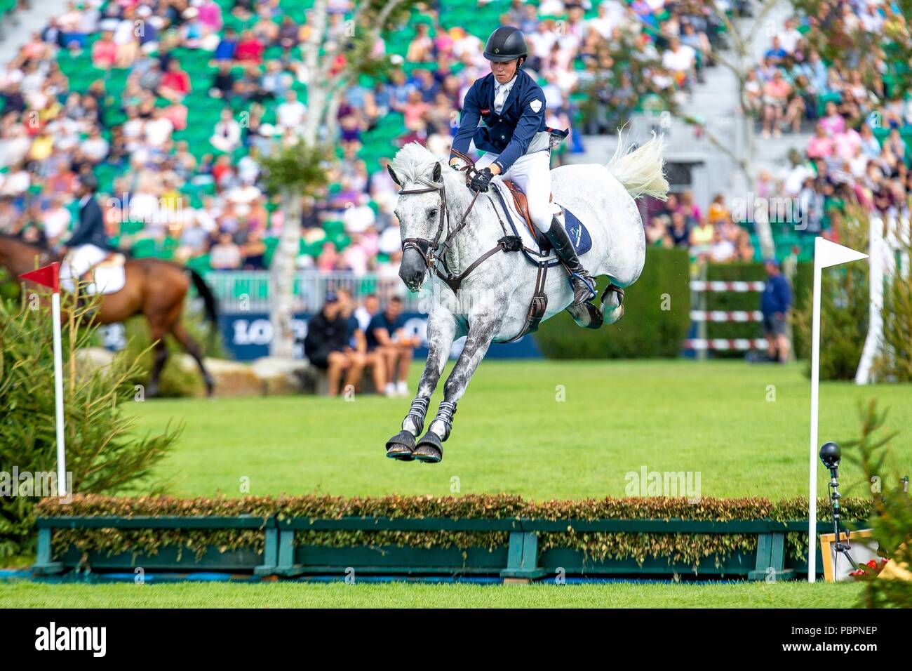 Harry Charles reiten Sieco. GBR. Die BHS-Königin ll Cup. Springen. Longines FEI Jumping Nations Cup von Großbritannien an der BHS Royal International Horse Show. Alle England Parcours. Hickstead. Großbritannien. 28.07.2018. Stockfoto