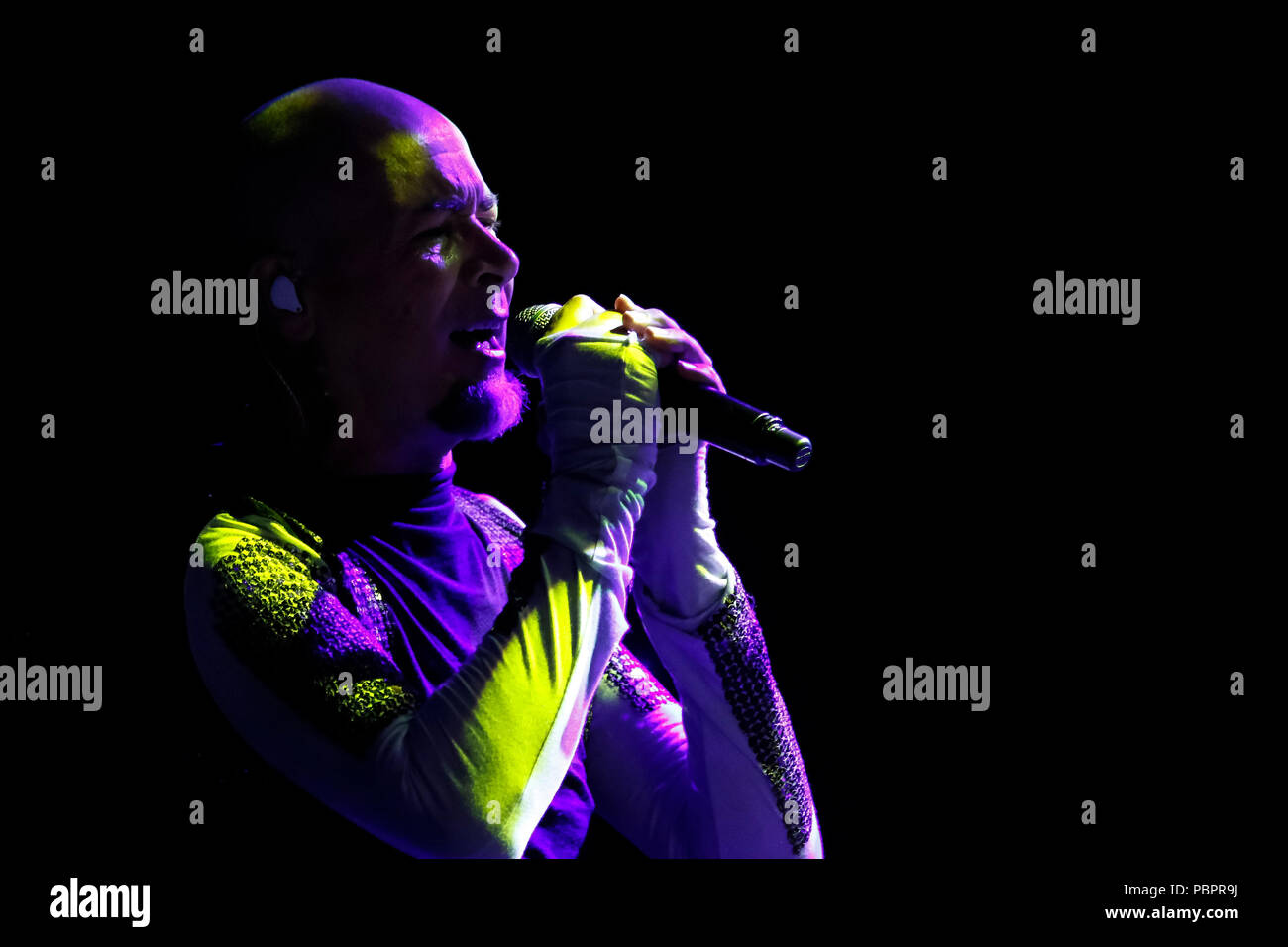 Cartagena, Spanien. 28. Juli 2018. Britische Musik Band, The Human League, während seine Leistung bei La Mar De Musicas Festival. © ABEL F. ROS/Alamy leben Nachrichten Stockfoto