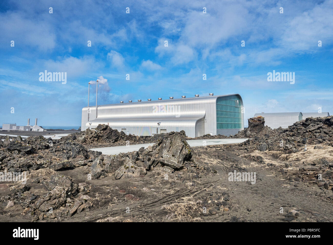 Reykjanes Power Station, ein geothermisches Kraftwerk in die Reykjanes Halbinsel an der südwestlichen Spitze von Island entfernt. Stockfoto