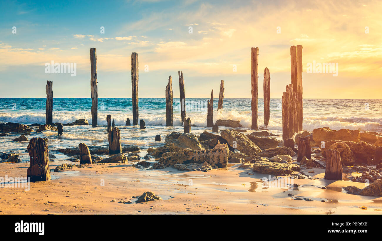 Port Willunga Strand Blick auf einen Tag, South Australia Stockfoto