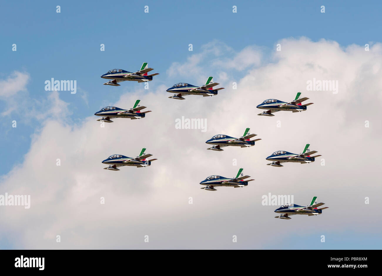 Frecce Tricolori, der Italienischen Luftwaffe, Kunstflugstaffel mit AermacchiAT-339 ein Flugzeug Stockfoto