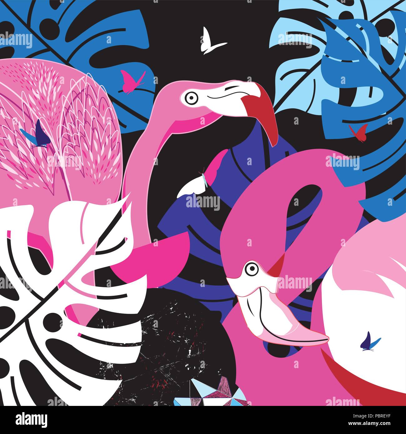 Rosa Flamingos in den tropischen Dschungel Stock Vektor