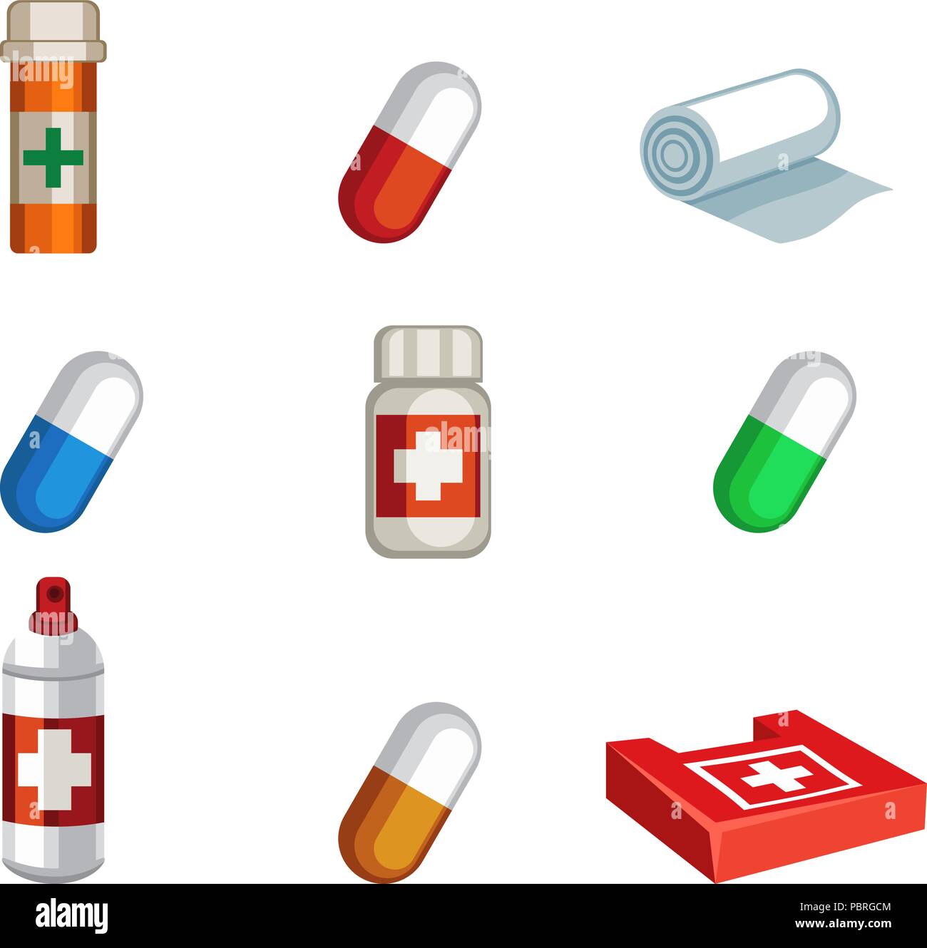 Eingestellt von Cartoon überleben Spiel Produkte - Medikamente Stock Vektor