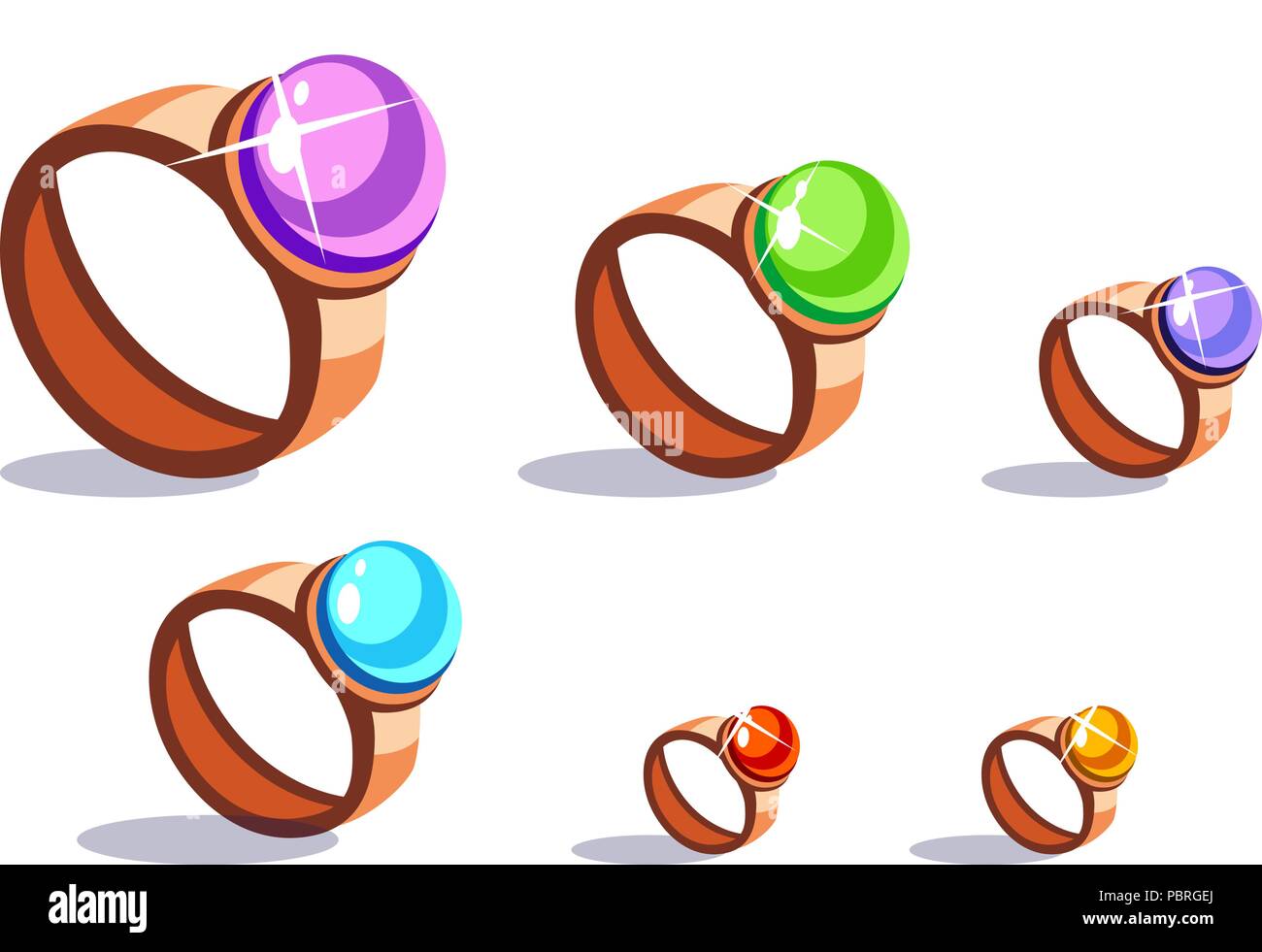Eingestellt von Cartoon Vektor bronze Ringe mit Steinen in verschiedenen Farben für ein Spiel Stock Vektor