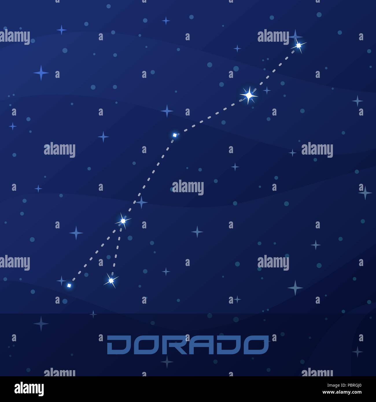 Sternbild Dorado, Goldfisch, Night Star Sky Stock Vektor