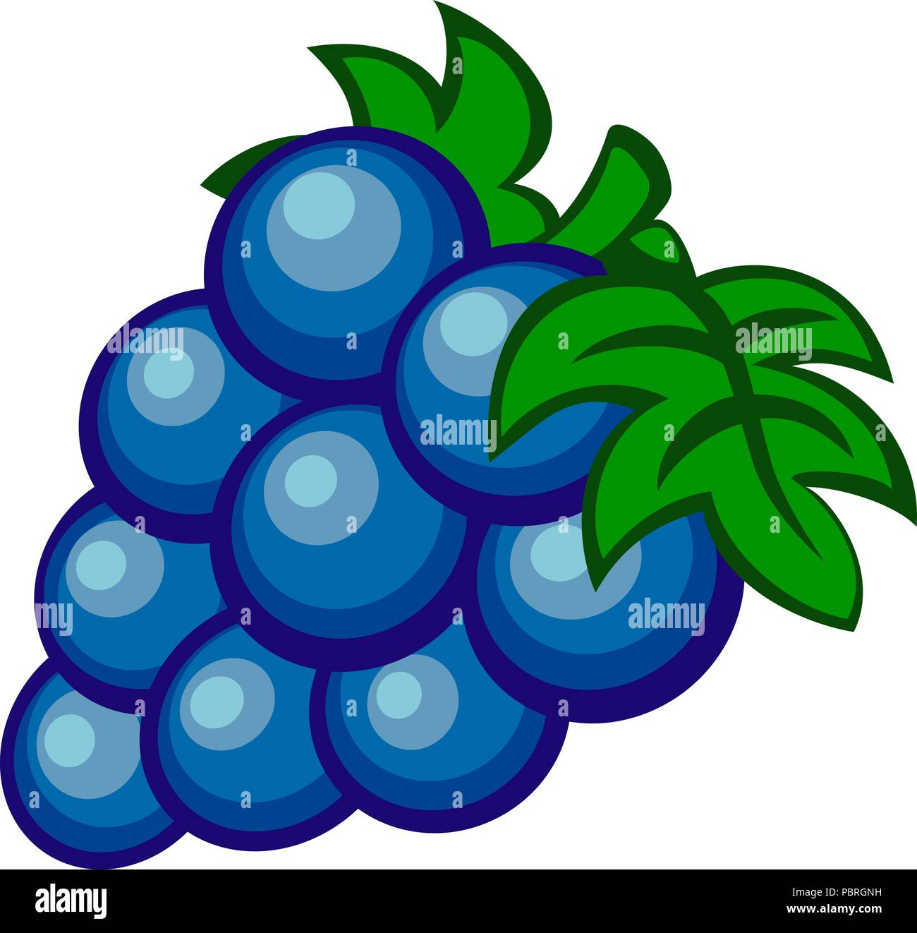 Cartoon Bündel von blauen Trauben mit grünen Blättern, Symbol Stock Vektor