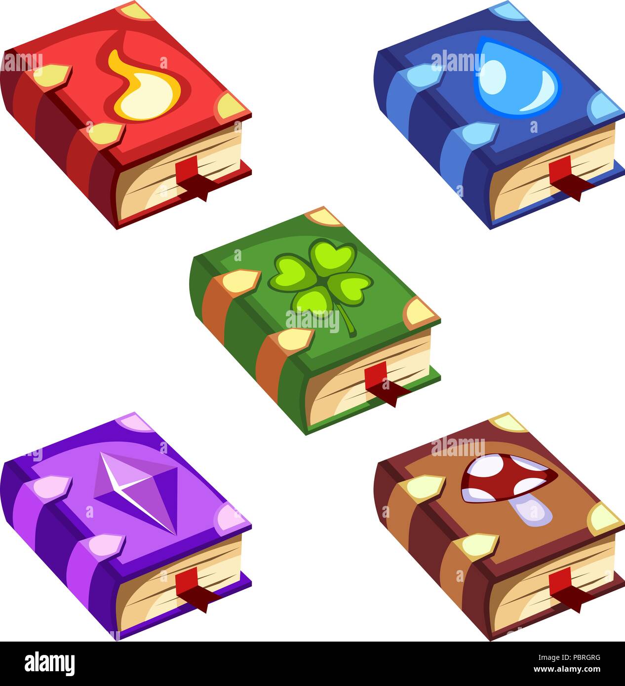 Eingestellt von Cartoon Vector Magic Bücher in verschiedenen Farben für ein Spiel Stock Vektor