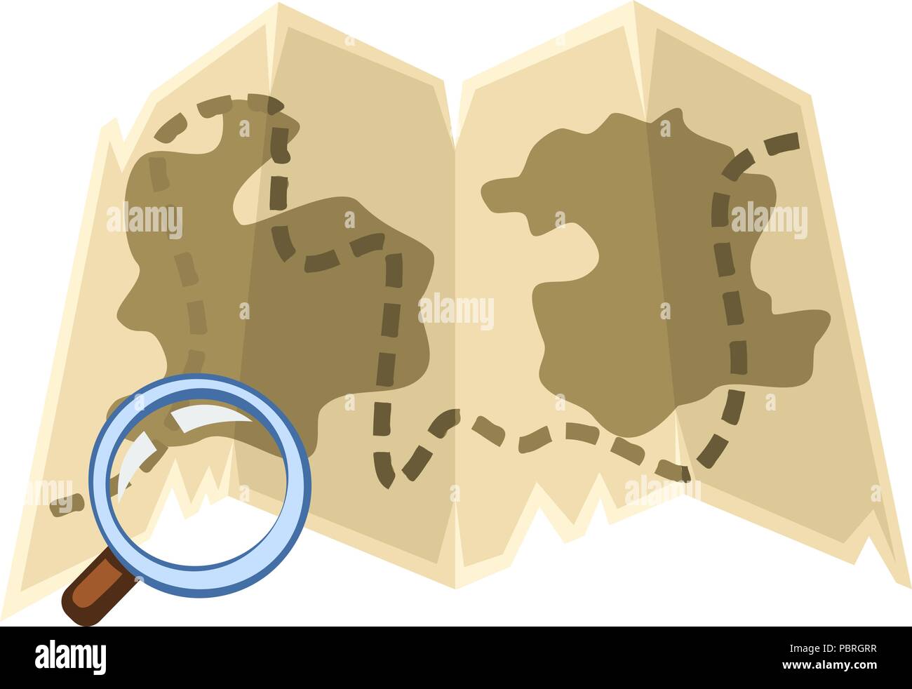 Cartoon vektor Schatzkarte mit Bildschirmlupe Stock Vektor