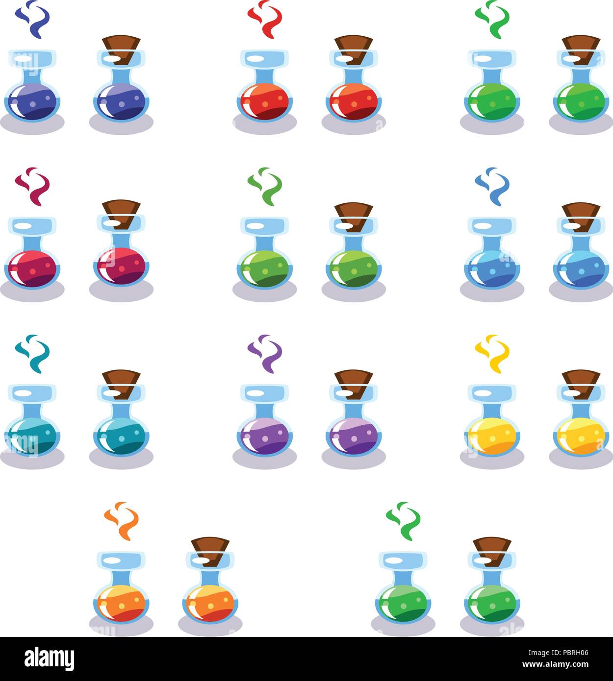 Cartoon Flaschen mit Gift in verschiedenen Farben Stock Vektor