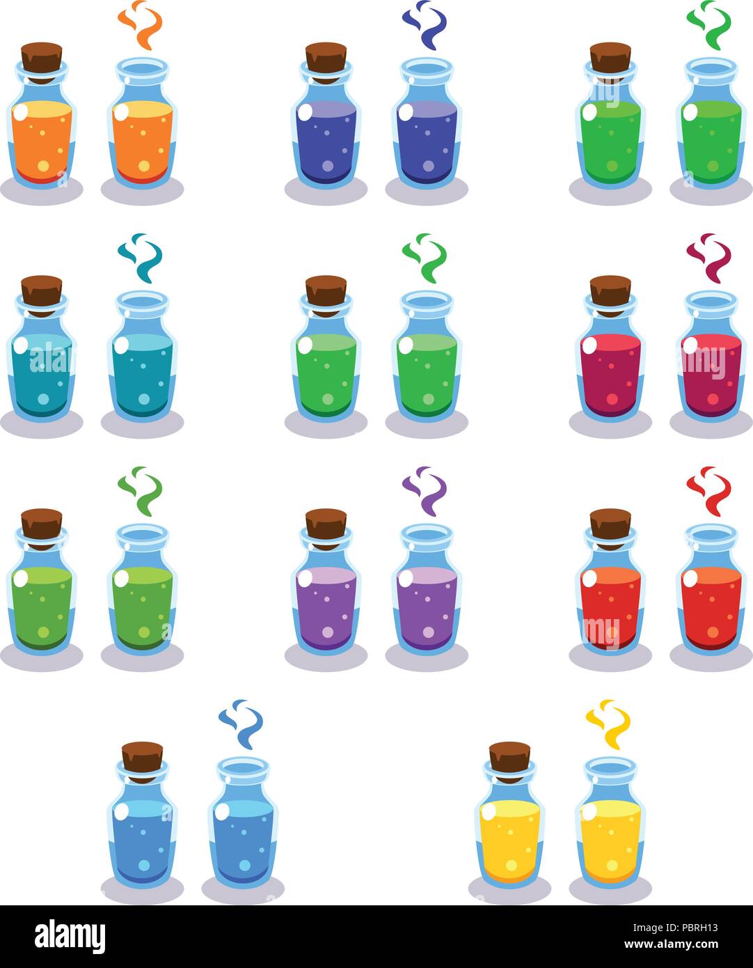 Cartoon Flaschen mit Gift in verschiedenen Farben Stock Vektor