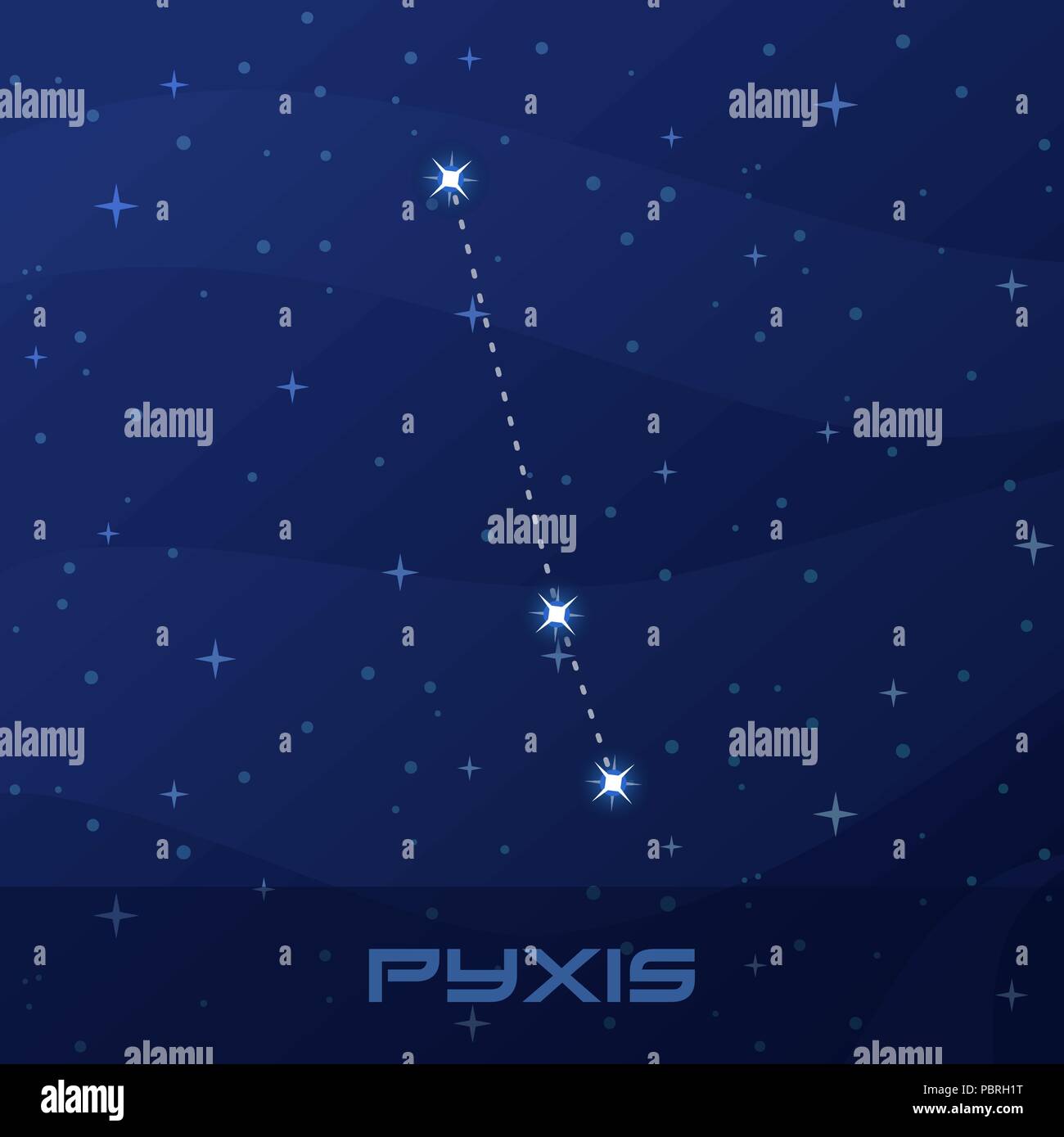 Sternbild Pyxis, Kompass, Night Star Sky Stock Vektor