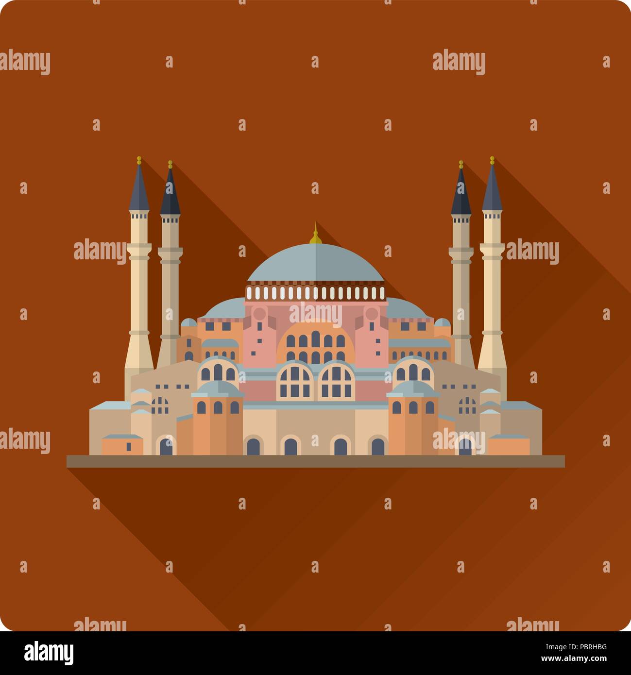 Flache Bauweise lange Schatten Vector Illustration der Hagia Sophia Moschee, Kirche und Museum in Istanbul, Türkei Stock Vektor