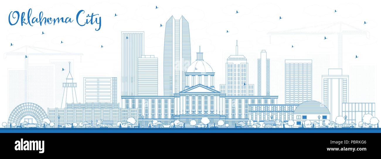 Gliederung Oklahoma City Skyline mit blauen Gebäude. Vector Illustration. Business Travel und Tourismus Konzept mit moderner Architektur. Stock Vektor