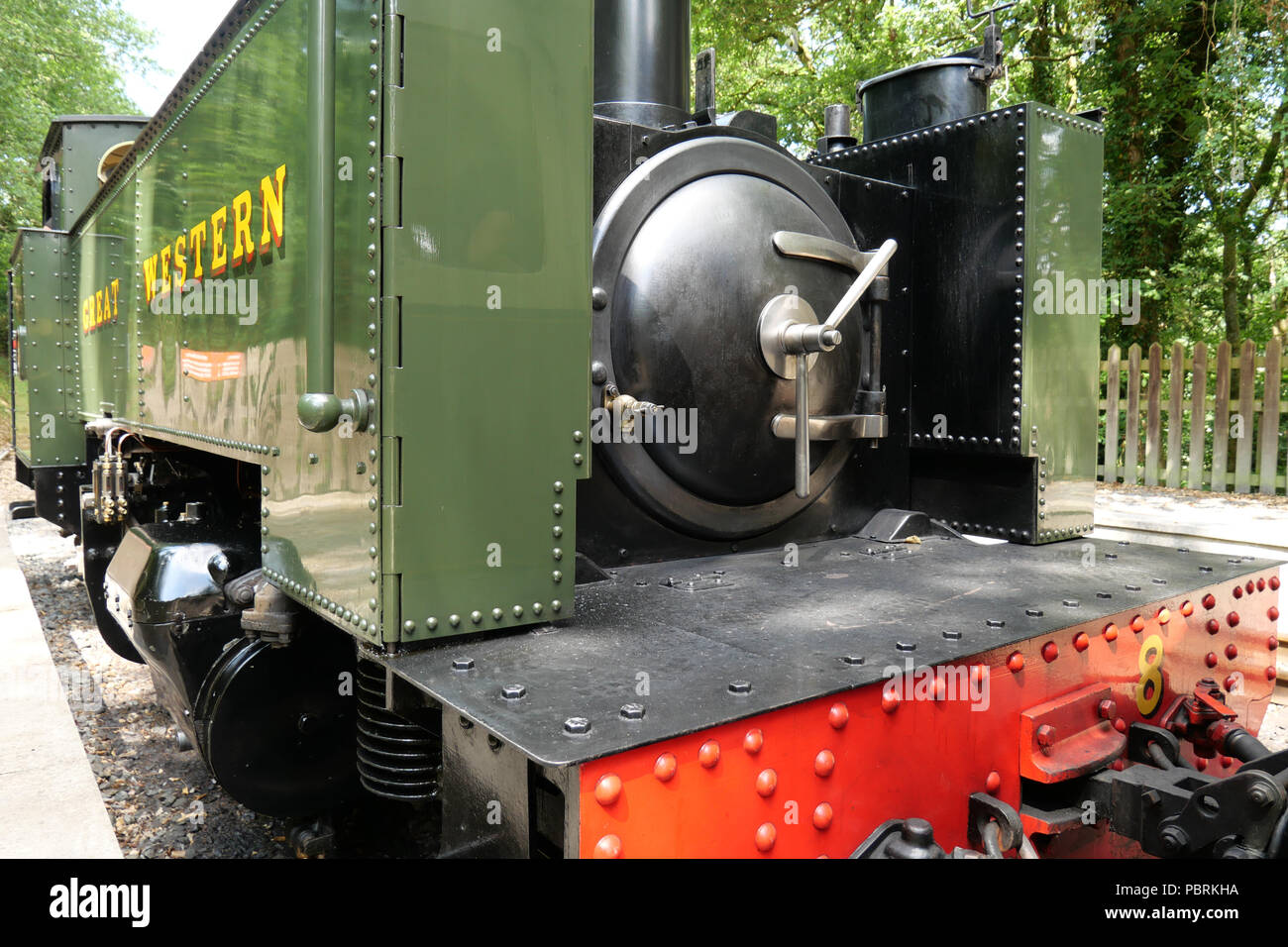 Aberffrwd, Wales, UK. 26. Juli 2018 Dampflok (Prairie Klasse Rhino Tank) am Bahnhof an Aberffrwd. Stockfoto