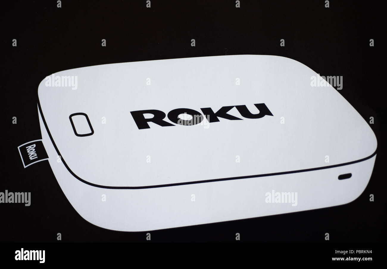 Los Gatos, CA/USA - Februar 8, 2018: Roku Streaming-TV & Media Player. Stockfoto