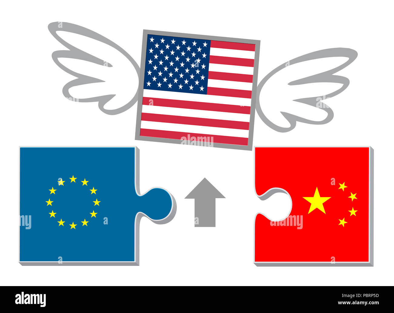 Uns wirtschaftliche Isolation stört der Lieferkette zwischen Nordamerika, Europa und China. Stockfoto