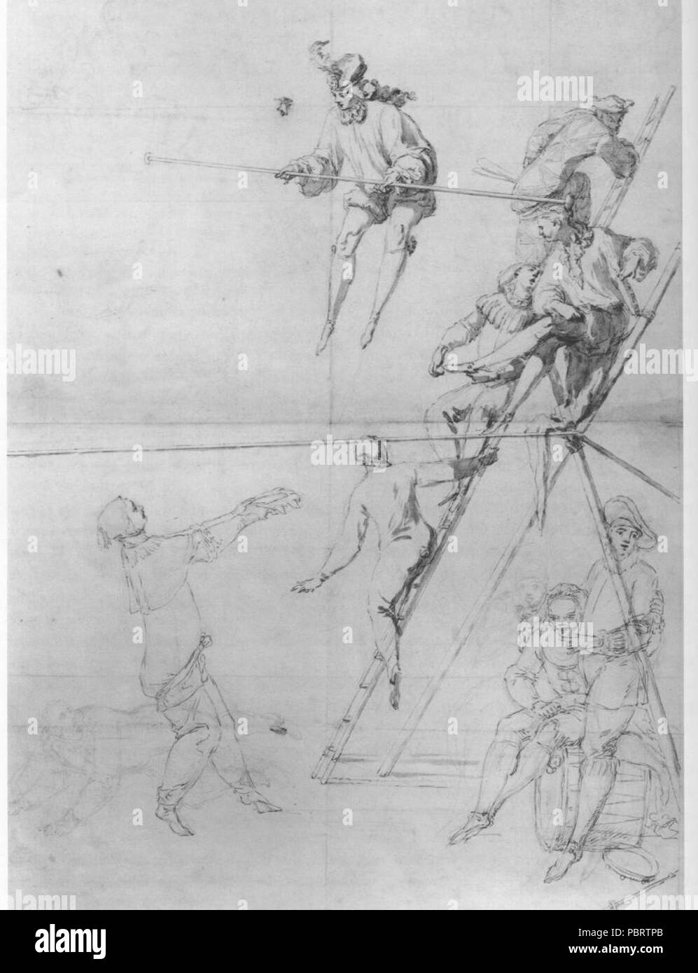 Akrobaten und Figuren der Commedia dell'Arte. Claude Gillot. Stockfoto