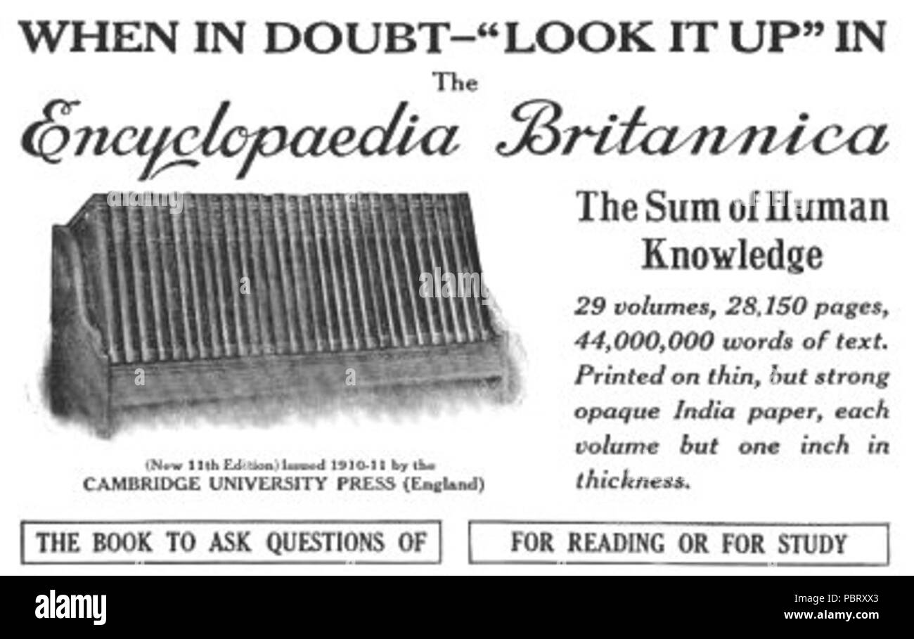 Ad Encyclopedia-Britannica 05-1913. Stockfoto