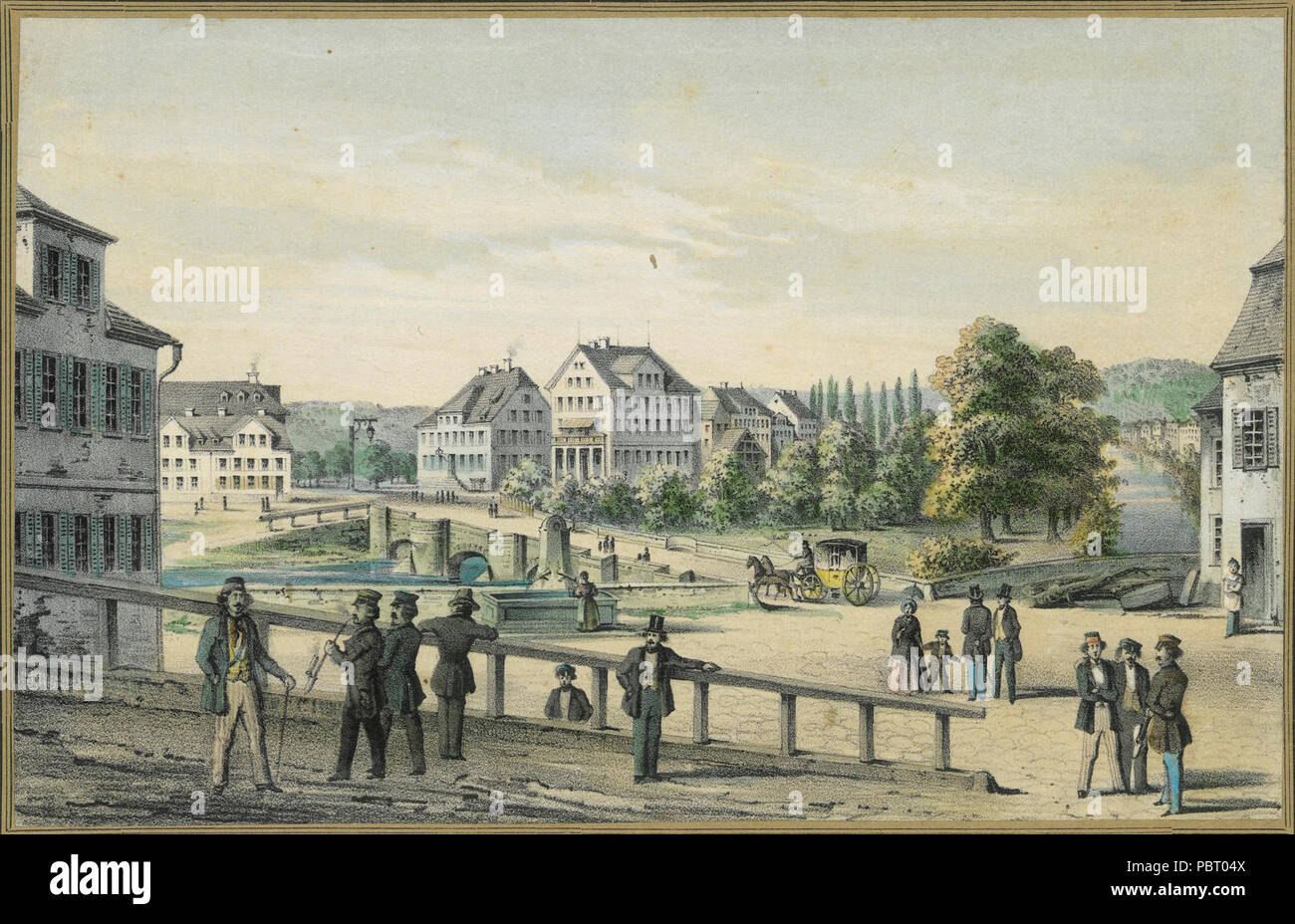 Adam Gatternicht - Blick auf die Brücke und die Neckarvorstadt kolLithographie ca 1855 oder. Stockfoto