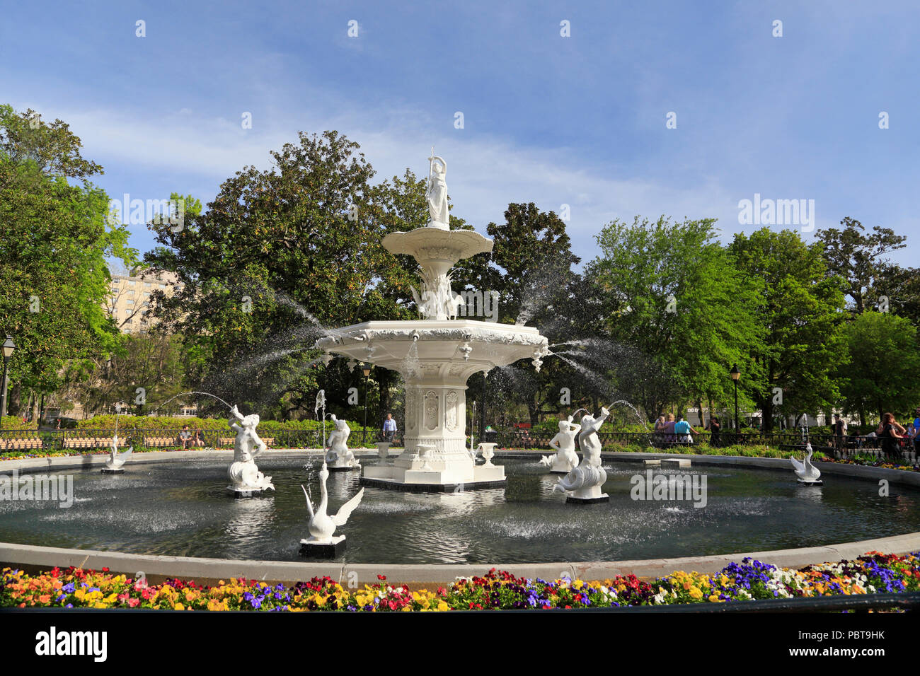 Savannah, Georgia. Brunnen in Forsyth Park. Stockfoto