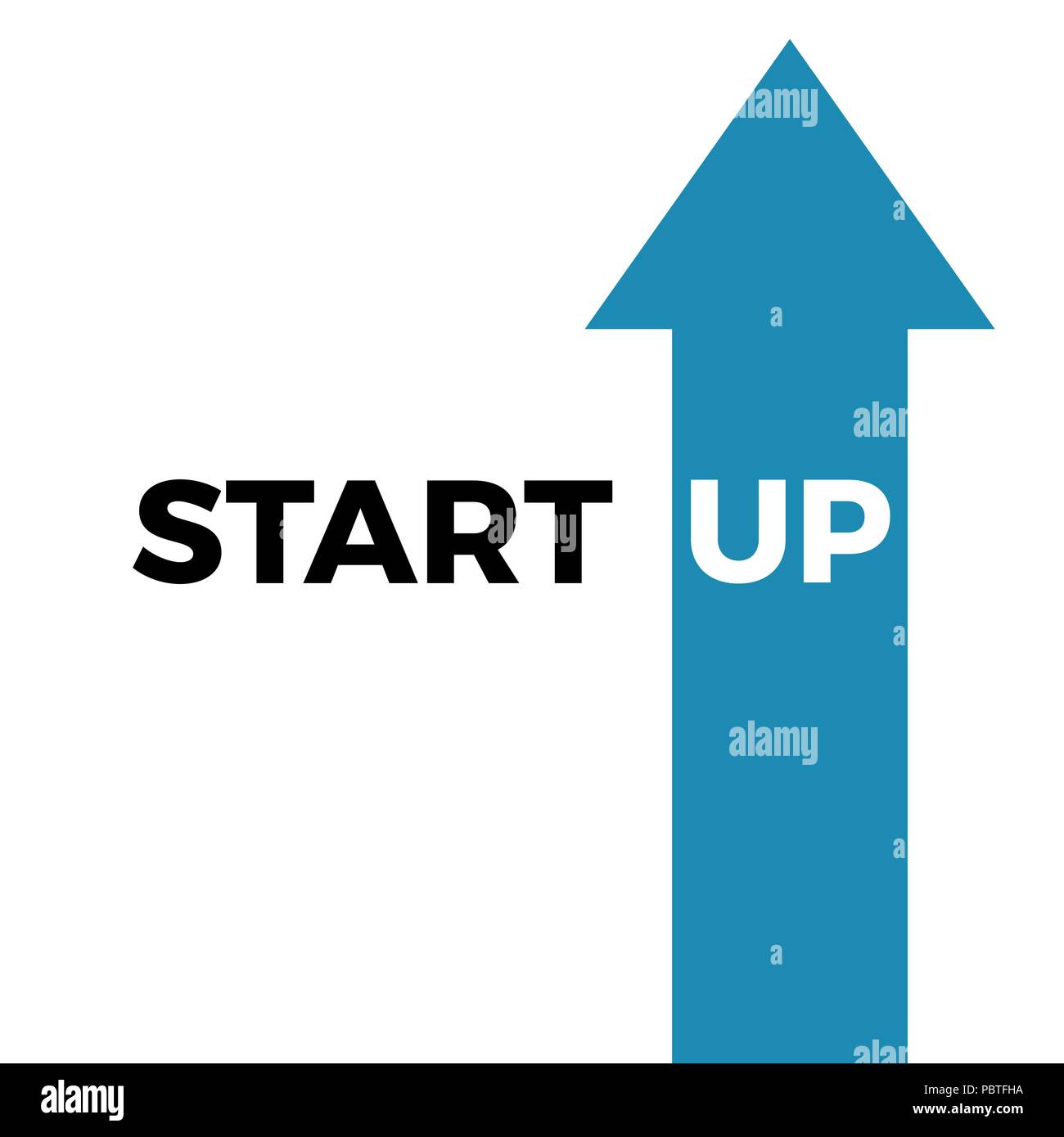 Start Business Konzept. Text isoliert auf weißem Hintergrund und den Text bis auf den blauen Pfeil. Vector Illustration Stock Vektor
